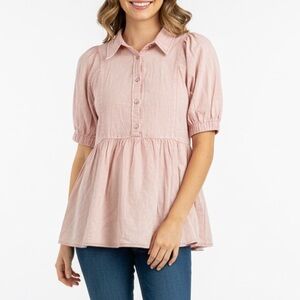 Umgee NWT Collared 100% Cotton Blush Pink Blouse Top 
Size Small Oversized